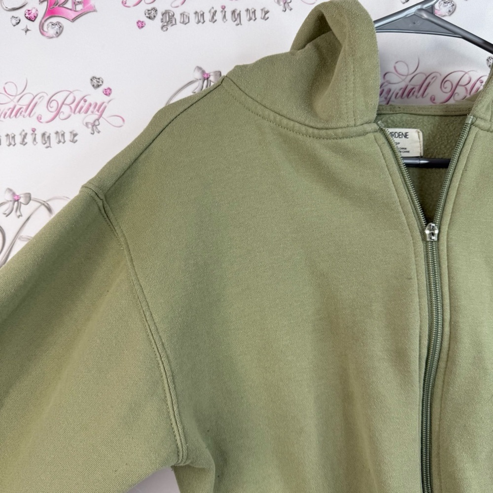 Ardene cropped sweater hoodie Olive Green Women's Cropped Hoodie Jacket - Picture 6 of 13